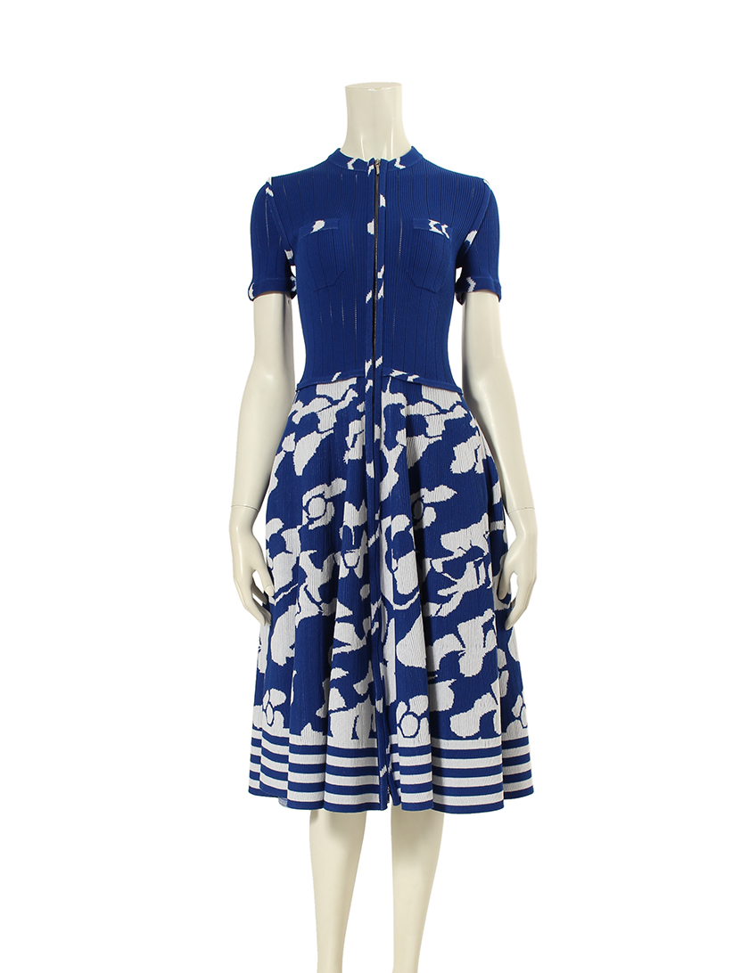 シャネル Chanel ニットワンピース リブ編み フレア ダブルジップ 青 白 ハイブランド ブランド専門の中古通販サイト