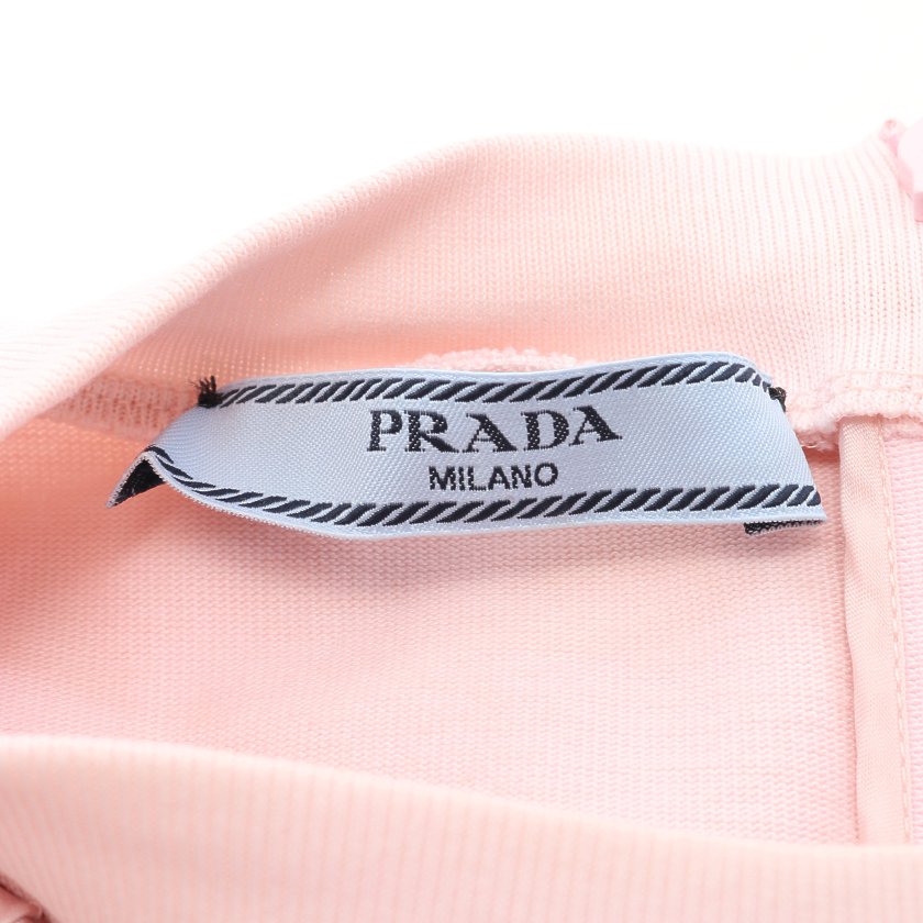 プラダ Prada Aライン Tシャツ クルーネック コットン ピンク リボン ロゴ ハイブランド ブランド専門の中古通販サイト
