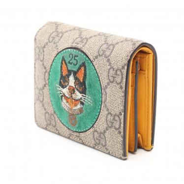 グッチ Gucci Bosco アップリケ Ggスプリーム 二つ折り財布 コンパクトウォレット Pvc レザー ベージュ グリーン ハイブランド ブランド専門の中古通販サイト