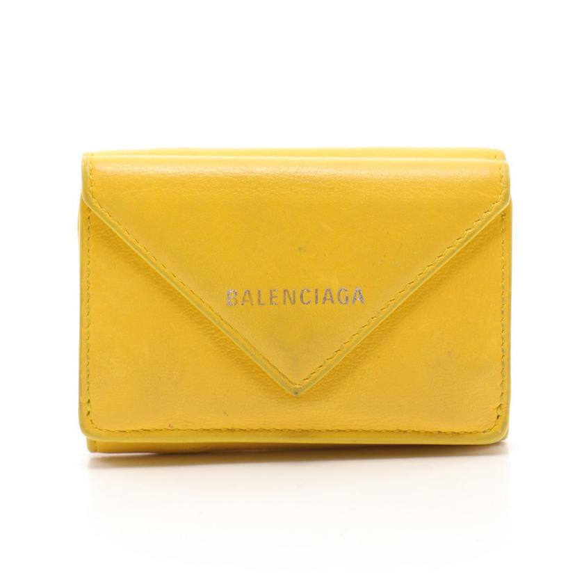 バレンシアガ Balenciaga ペーパーミニウォレット 三つ折り財布 レザー イエロー ハイブランド ブランド専門の中古通販サイト 6639