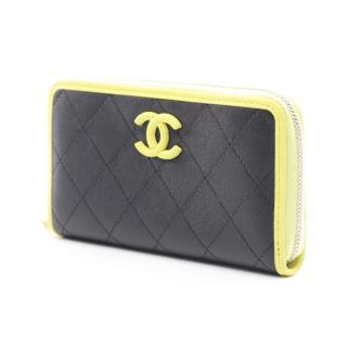 シャネル(CHANEL)マトラッセ|ラウンドファスナー財布|ラムスキン|ブラック|イエローグリーン|ネオンカラー|シルバー金具|ハイブランド・ブランド専門の中古通販サイト(663611)