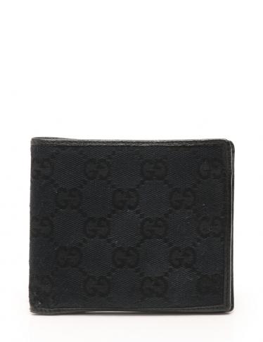 GUCCI・財布・小物・2つ折り財布 キャンバス レザー GG柄 黒