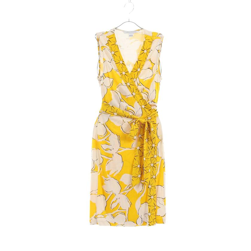 ダイアンフォンファステンバーグ Diane Von Furstenberg New Yahzi Short ラップワンピース ノースリーブ 総柄 シルク イエロー ホワイト ハイブランド ブランド専門の中古通販サイト