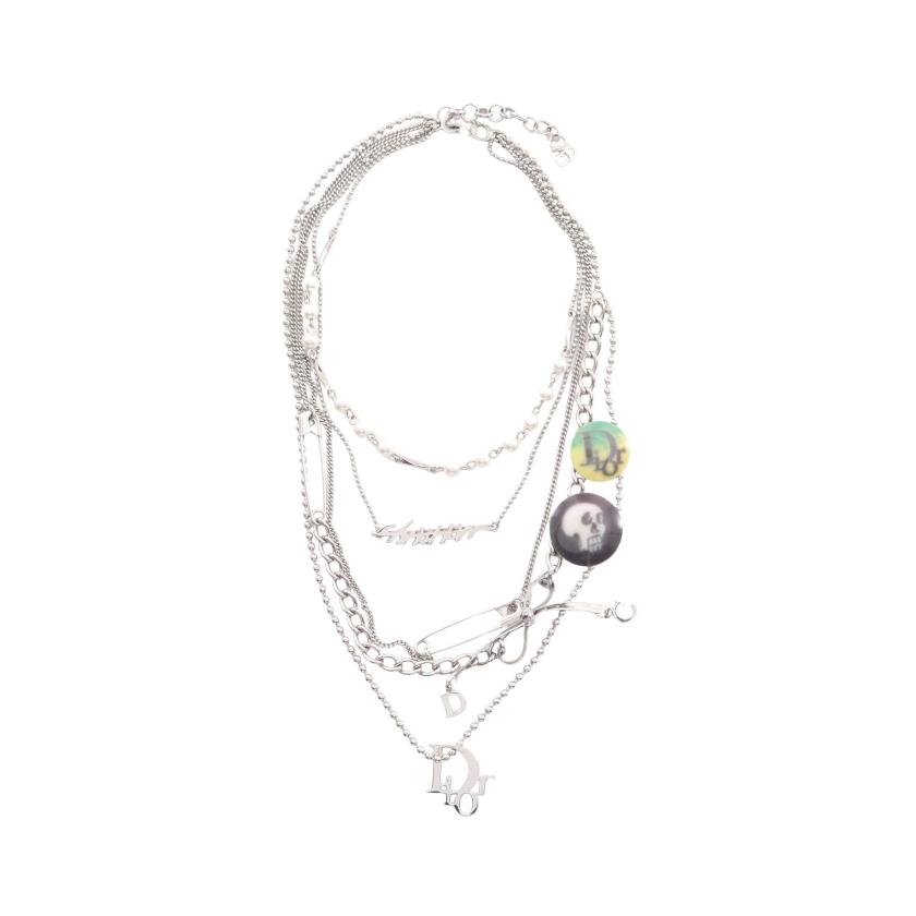 クリスチャンディオール Christian Dior ネックレス フェイクパール シルバー グリーン アイボリー ロゴ リボン モチーフ スカル ハイブランド ブランド専門の中古通販サイト