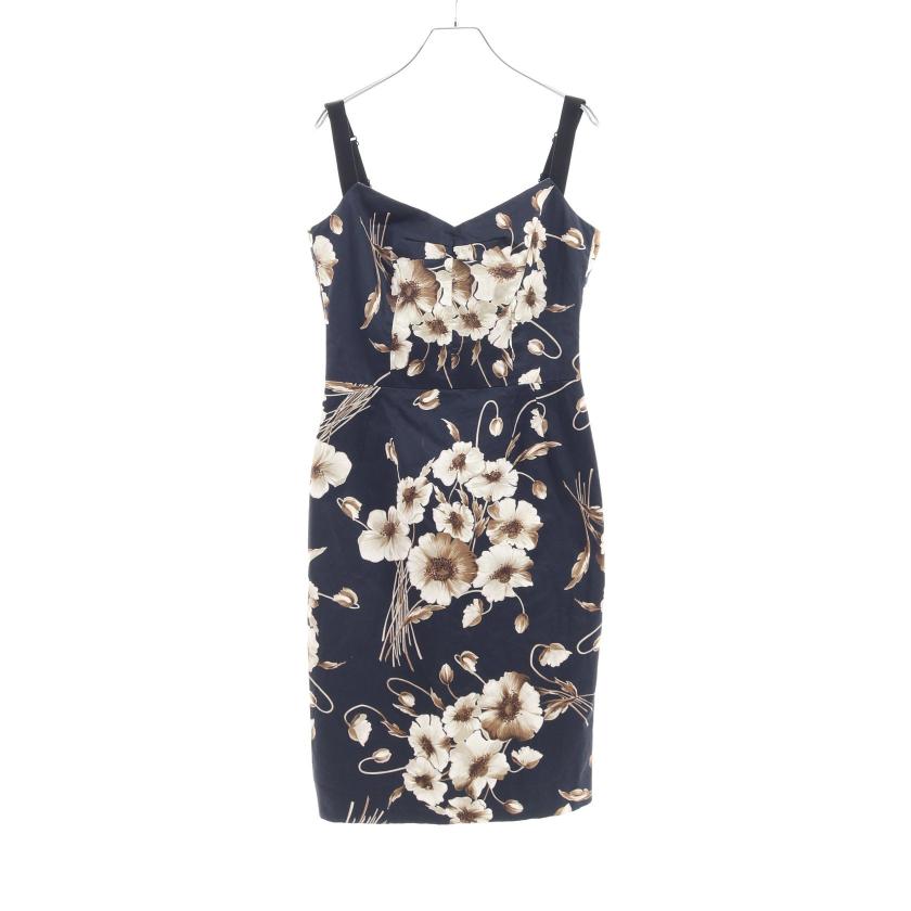 ドルチェアンドガッバーナ Dolce Gabbana キャミソール ワンピース 花柄 コットン ネイビー ハイブランド ブランド専門の中古通販サイト