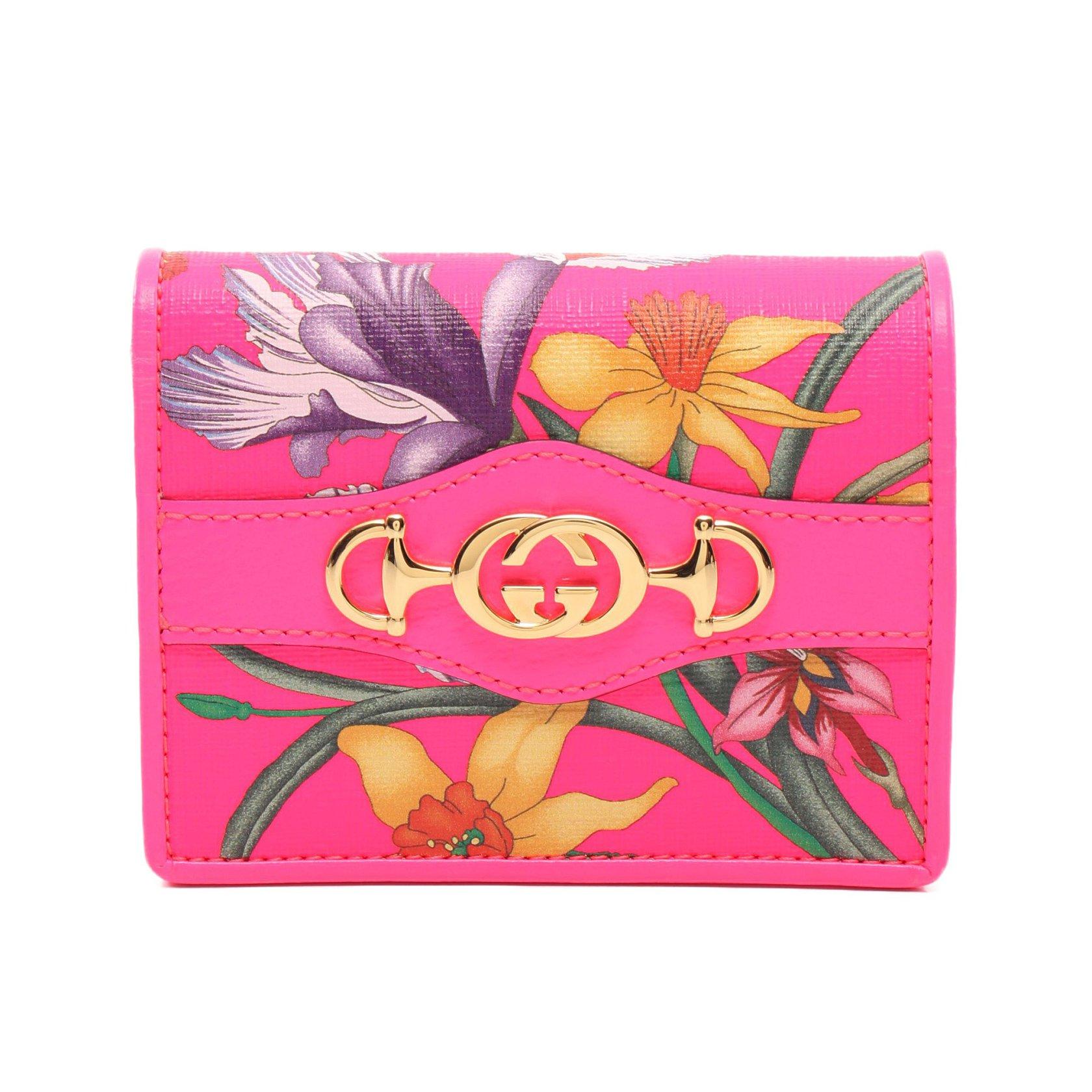 グッチ(GUCCI)フローラ|二つ折り財布|PVC|レザー|ピンク|マルチカラー|ハイブランド・ブランド専門の中古通販サイト(674254)