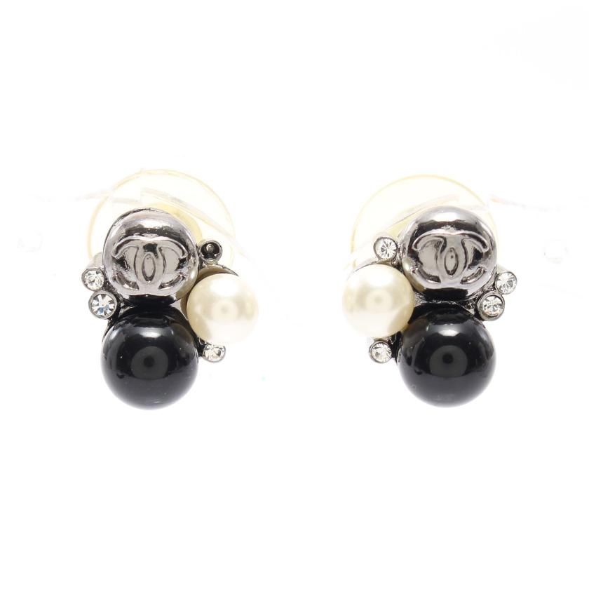 高速配送 【CHANEL/シャネル】イヤリング ブラック ココ ラインストーン シルバー黒 - イヤリング