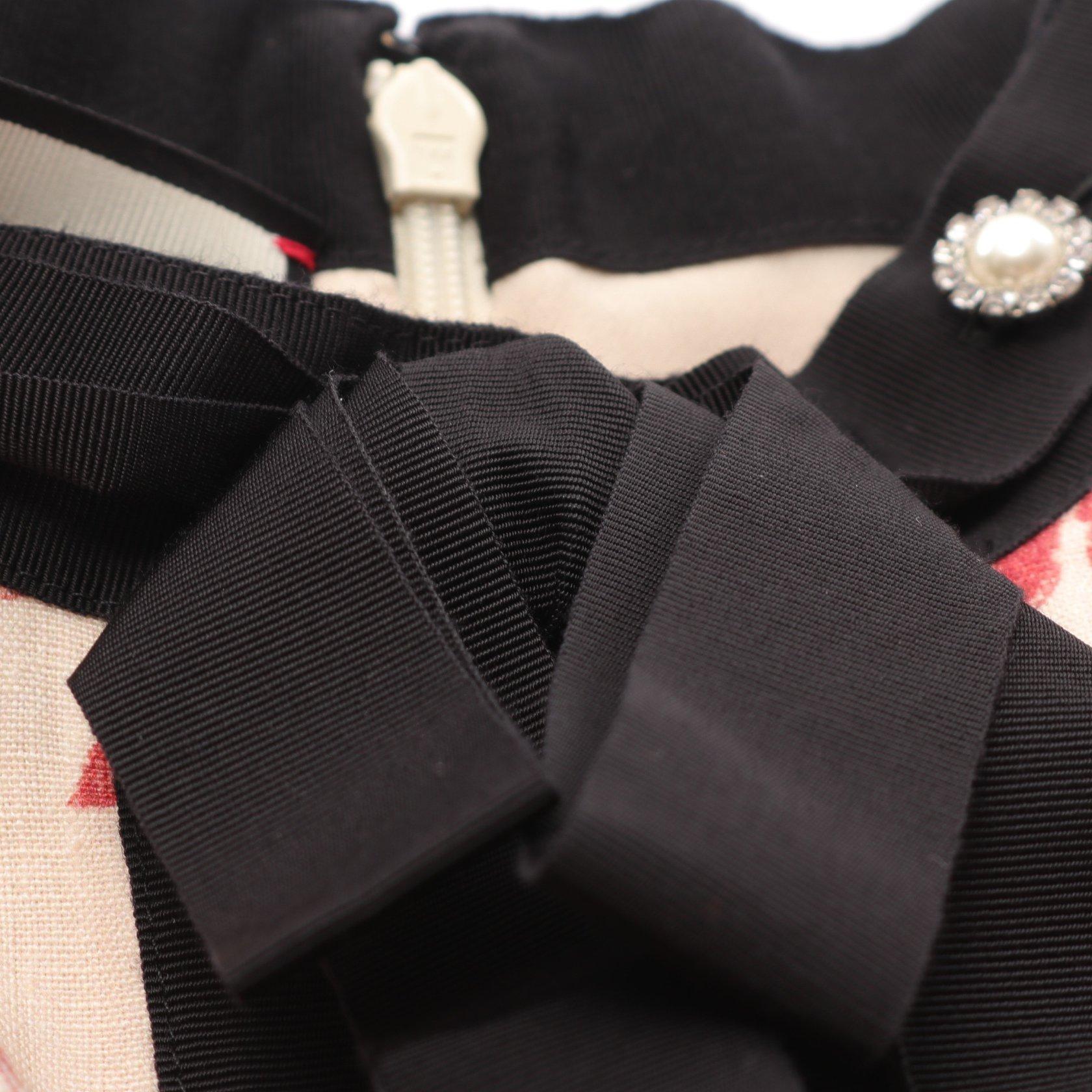 グッチ Gucci Herbarium Printed Linen Dress ワンピース 花柄 ベージュ ボルドー ブラック フェイクパール ラインストーン ハイブランド ブランド専門の中古通販サイト