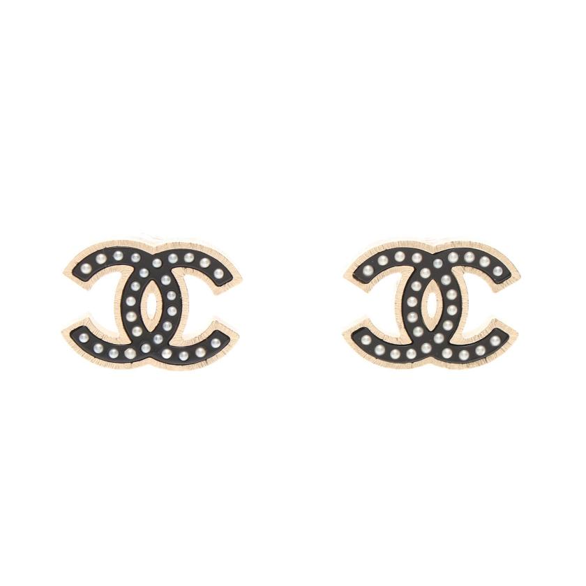 CHANEL・アクセサリー・ココマーク ピアス GP フェイクパール シャンパンゴールド ブラック ホワイト B16P