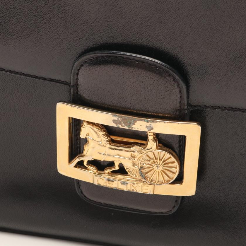セリーヌ(CELINE)馬車金具|ショルダーバッグ|レザー|ブラック ...