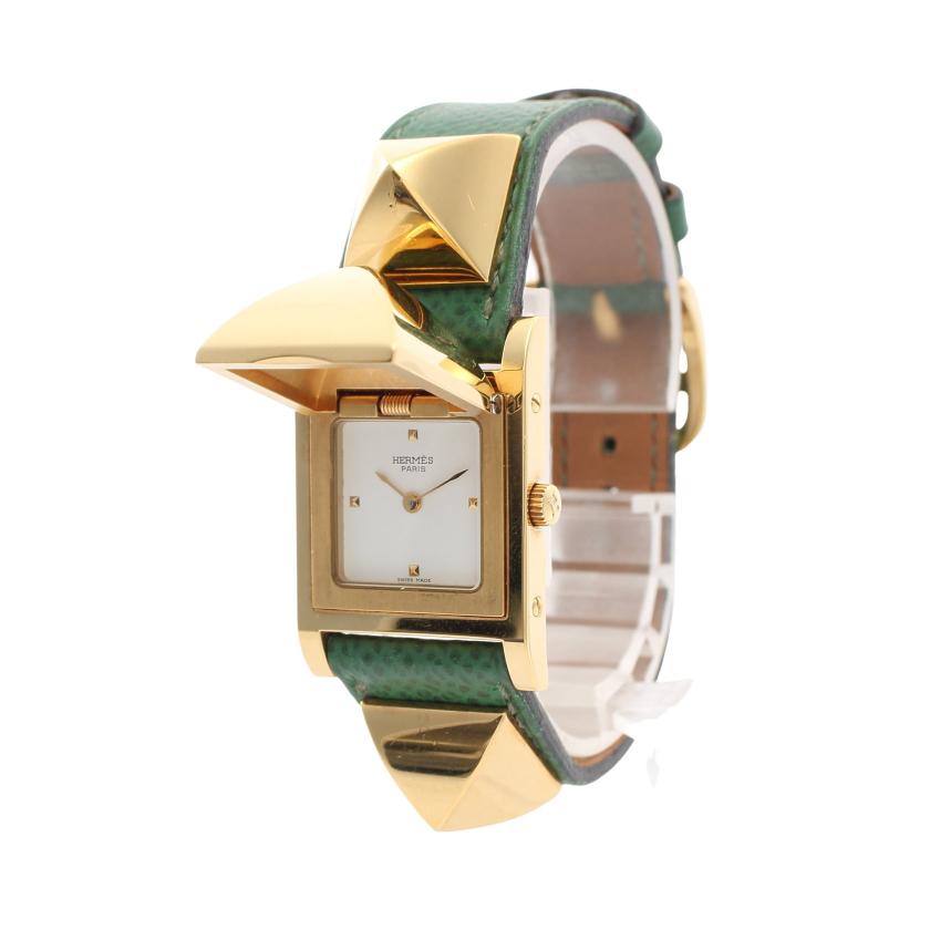エルメス Hermes メドール レディース 腕時計 クオーツ Ss Gp クシュベル ゴールド グリーン ホワイト文字盤 V刻印 ハイブランド ブランド専門の中古通販サイト