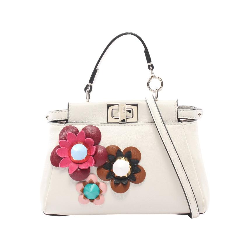 フェンディ Fendi マイクロピーカブー ハンドバッグ フラワー レザー ホワイト マルチカラー 2way ハイブランド ブランド専門の中古通販サイト