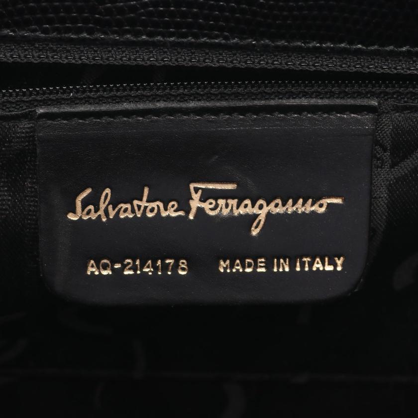 サルヴァトーレフェラガモ(Salvatore Ferragamo)ガンチーニ|ハンドバッグ|レザー|ブラック|2WAY|リザード型押し|ハイブランド・ブランド専門の中古通販サイト(698705)