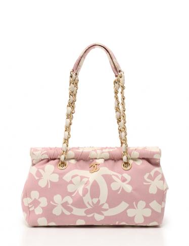 シャネル Chanel クローバー チェーンショルダーバッグ キャンバス ピンク 白 ハイブランド ブランド専門の中古通販サイト