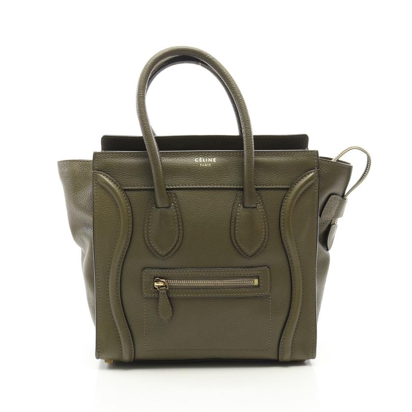 セリーヌ Celine ラゲージ マイクロショッパー ハンドバッグ トートバッグ レザー カーキグリーン ハイブランド ブランド専門の中古通販サイト