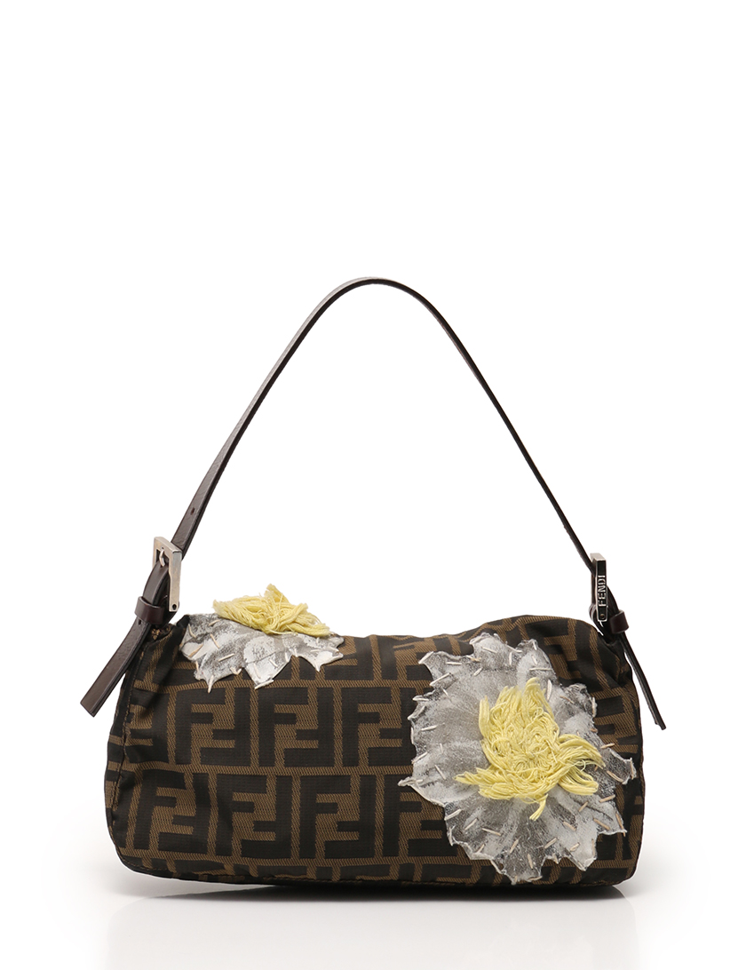フェンディ Fendi ズッカ マンマバケット ハンドバッグ キャンバス レザー 花 柄刺繍 カーキ 茶 黄 白 ハイブランド ブランド専門の中古通販サイト
