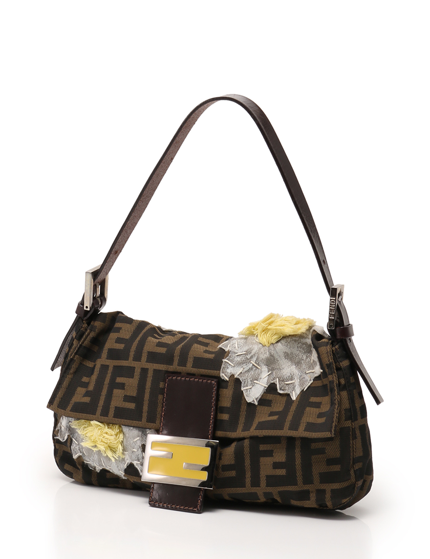 フェンディ Fendi ズッカ マンマバケット ハンドバッグ キャンバス レザー 花 柄刺繍 カーキ 茶 黄 白 ハイブランド ブランド専門の中古通販サイト