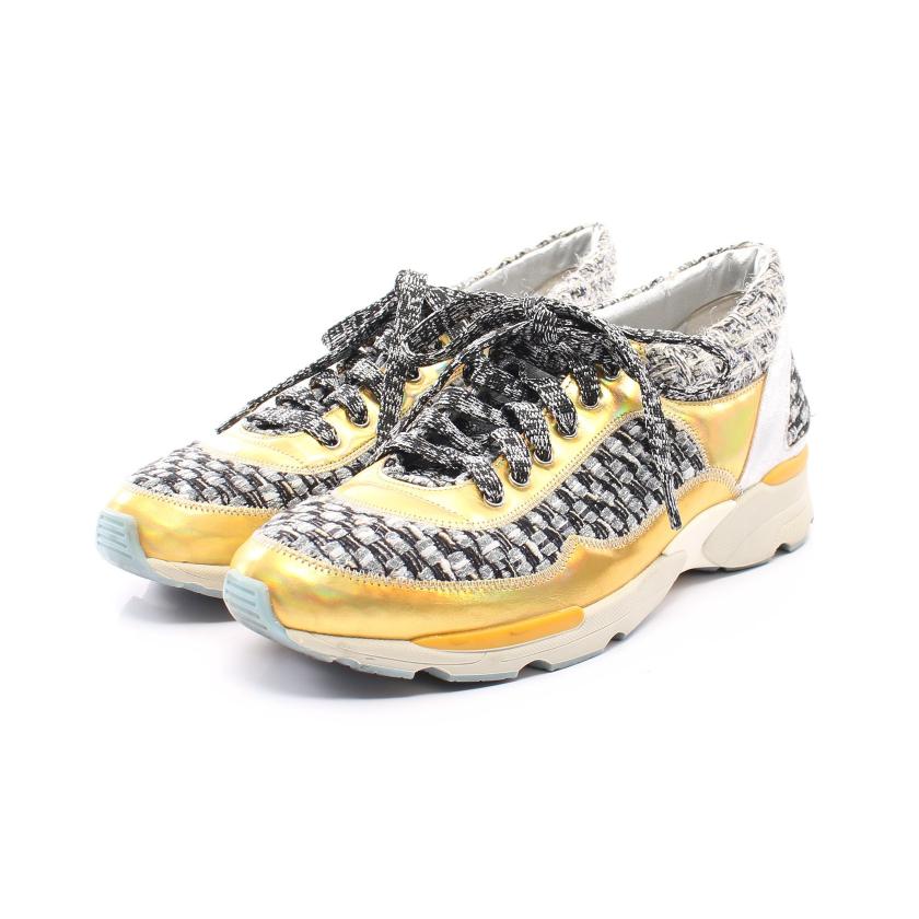 CHANEL・シューズ・ココマーク スニーカー レザー ファブリック グレー