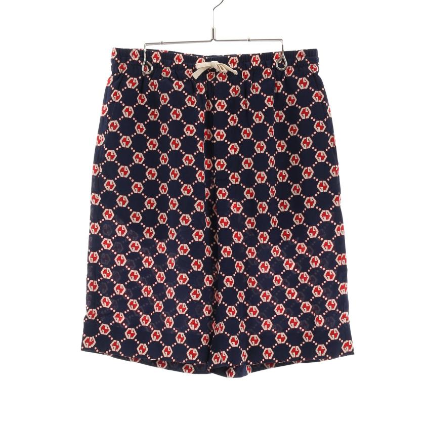 GUCCI・ボトムス・GG柄 ショート パンツ シルク ネイビー レッド