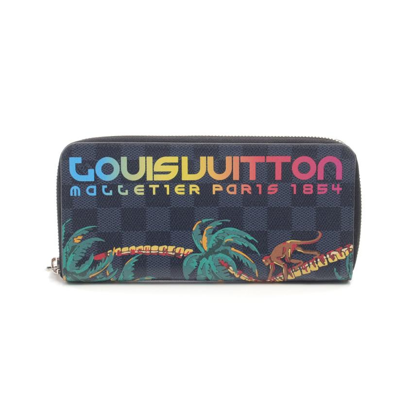LOUIS VUITTON・財布・小物・ジッピーウォレット ヴェルティカル ダミエコバルト ラウンドファスナー長財布 PVC ネイビー マルチカラー パームツリープリント