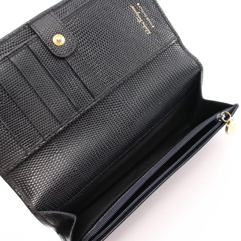サルヴァトーレフェラガモ(Salvatore Ferragamo)ヴァラ|二つ折り長財布|レザー|ダークネイビー|リザード型押し|ハイブランド・ブランド専門の中古通販サイト(732232)