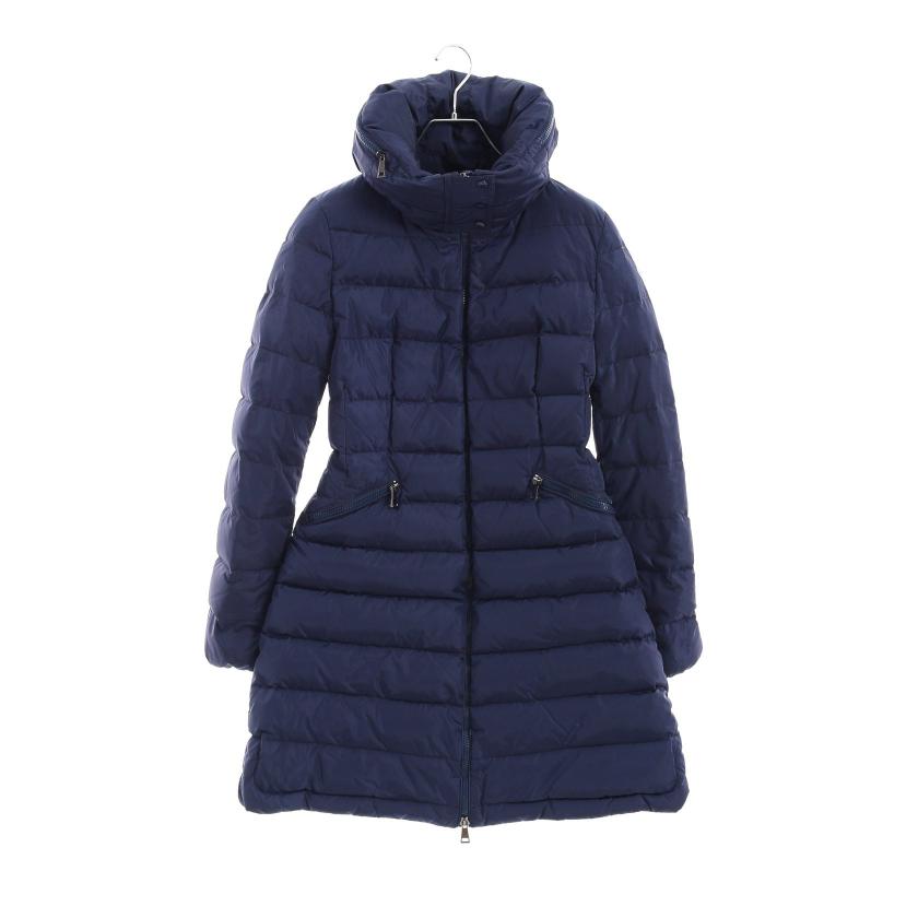 美品 モンクレール フラメッテ ダウンコート ロング ワッペン ネイビー S MONCLER (モンクレール) フード収納 ボリュームネック ロング