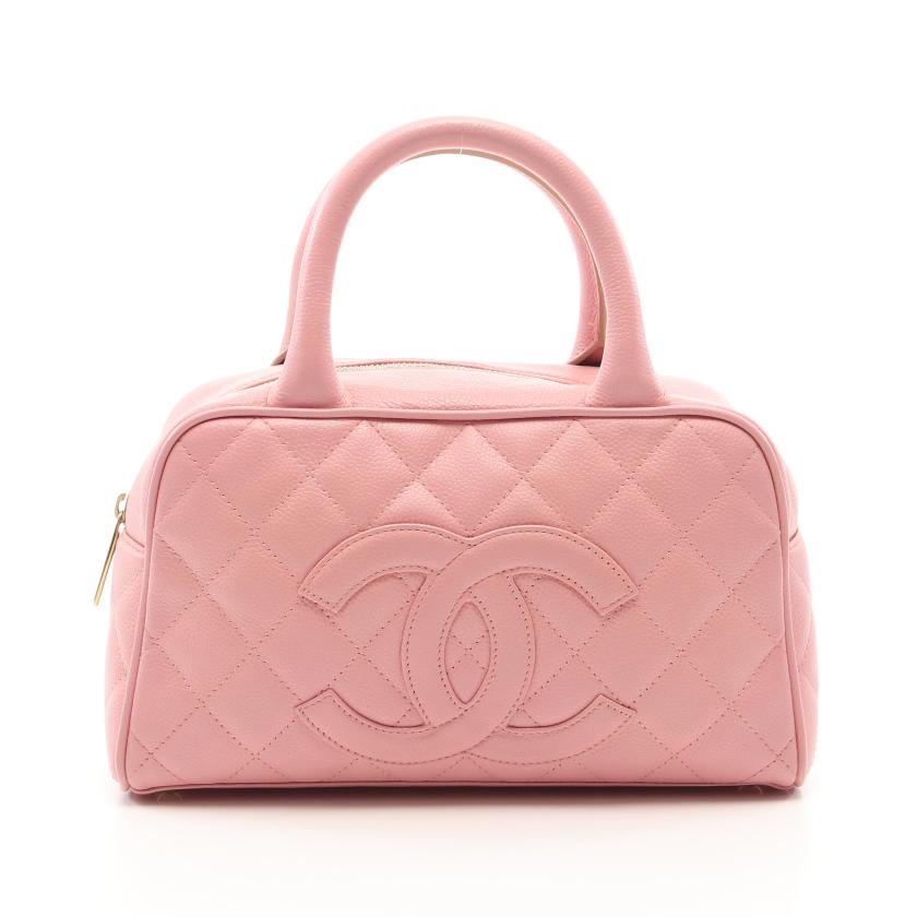 CHANEL・バッグ・マトラッセ ハンドバッグ ミニボストンバッグ キャビアスキン ピンク ゴールド金具