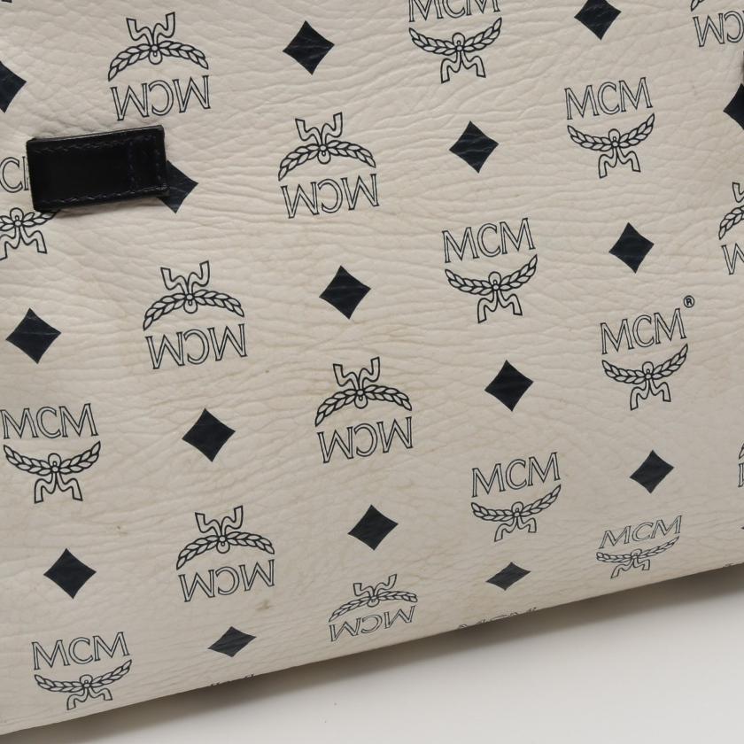 エムシーエム Mcm ヴィセトス ハンドバッグ Pvc レザー ホワイト ダークネイビー ハイブランド ブランド専門の中古通販サイト
