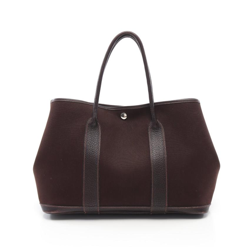HERMES・バッグ・ガーデンパーティPM ハンドバッグ トートバッグ トワルオフィシエ ダークブラウン シルバー金具 □H刻印