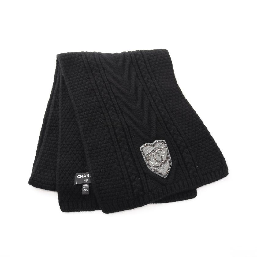 CHANELカシミヤマフラー ニット ココマーク 5モチーフ キルティング