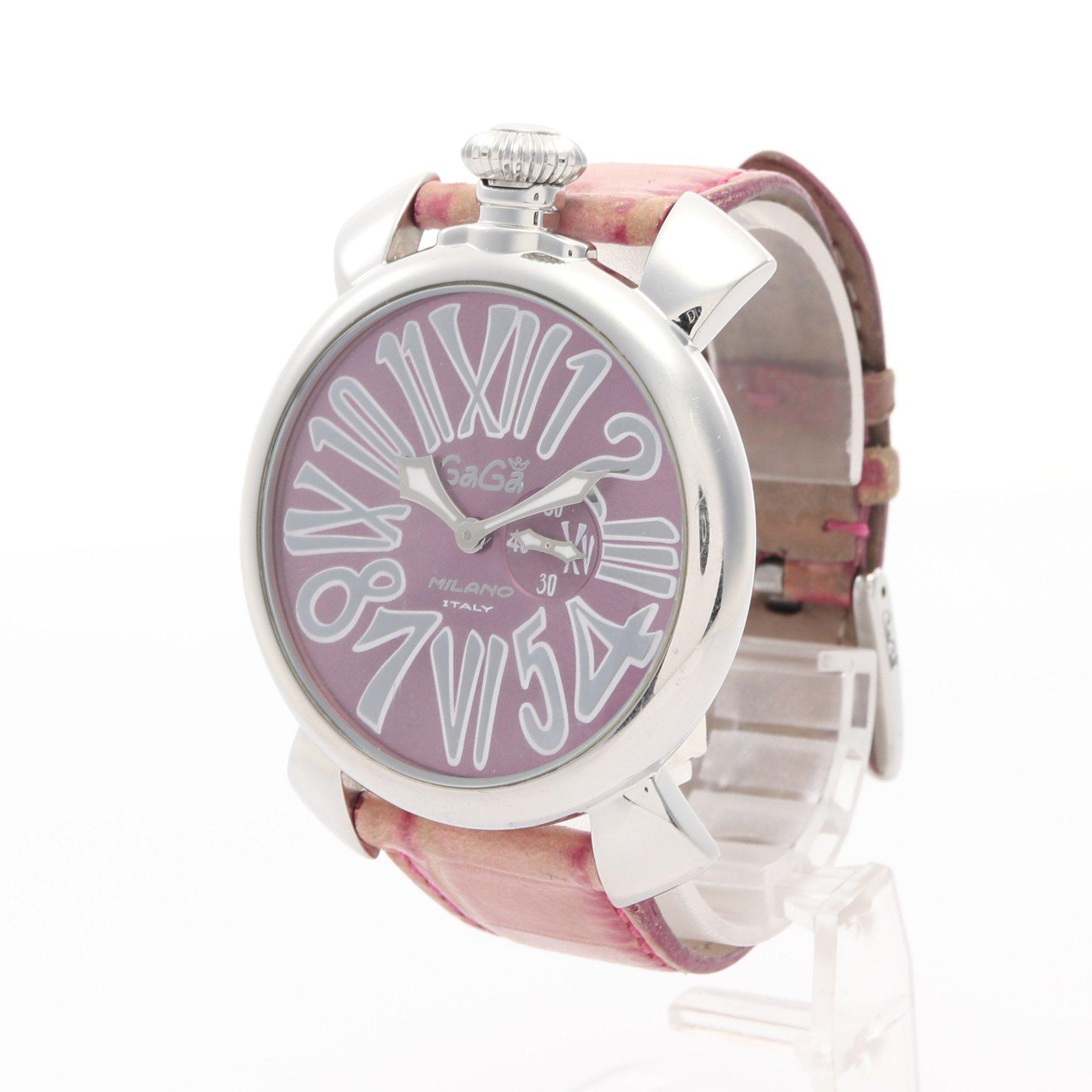ガガミラノ Gaga Milano Manuale マヌアーレ スリム 46 メンズ 腕時計 クオーツ Ss レザー シルバー ピンク ピンク文字盤 ハイブランド ブランド専門の中古通販サイト