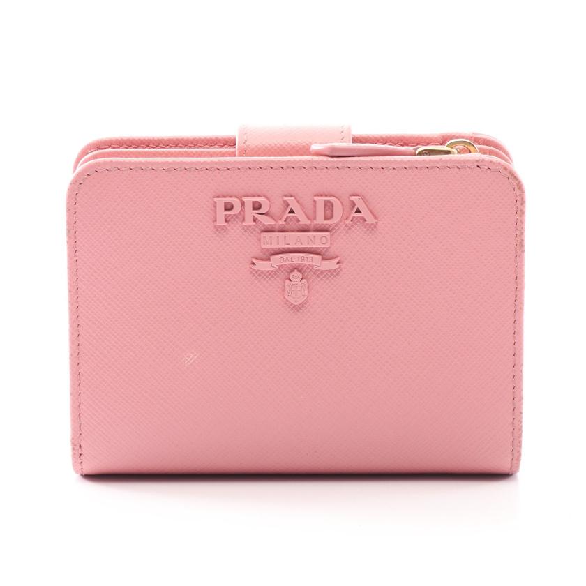 グランドセイコー セール 限定カラー】PRADA ピンク 二つ折り財布 サフィアーノシャイン 小物