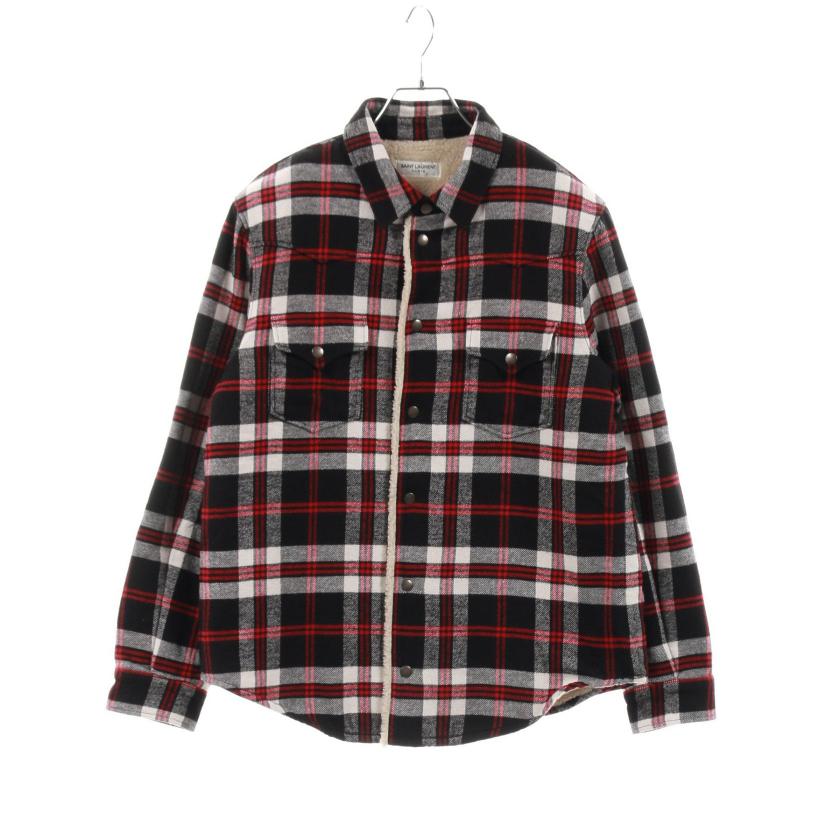 SAINT LAURENT PARIS　シャツ　チェック　レッド　Ｓ 値下げ】Saint Laurent Paris 15AW レギュラーカラーチェック