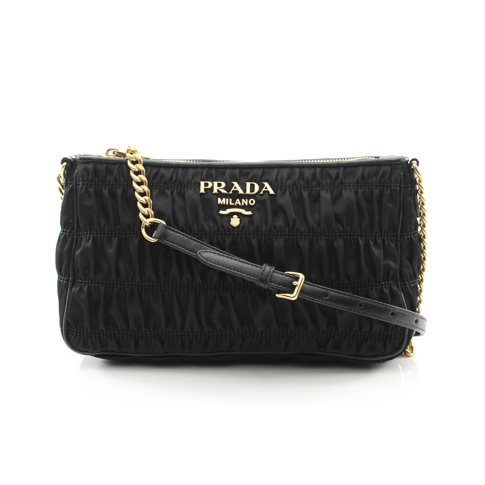 プラダ（PRADA）TESSUTO｜GAUFRE｜チェーンショルダーバッグ｜ナイロン｜レザー｜ブラック｜ギャザー｜ハイブランド・ブランド専門の