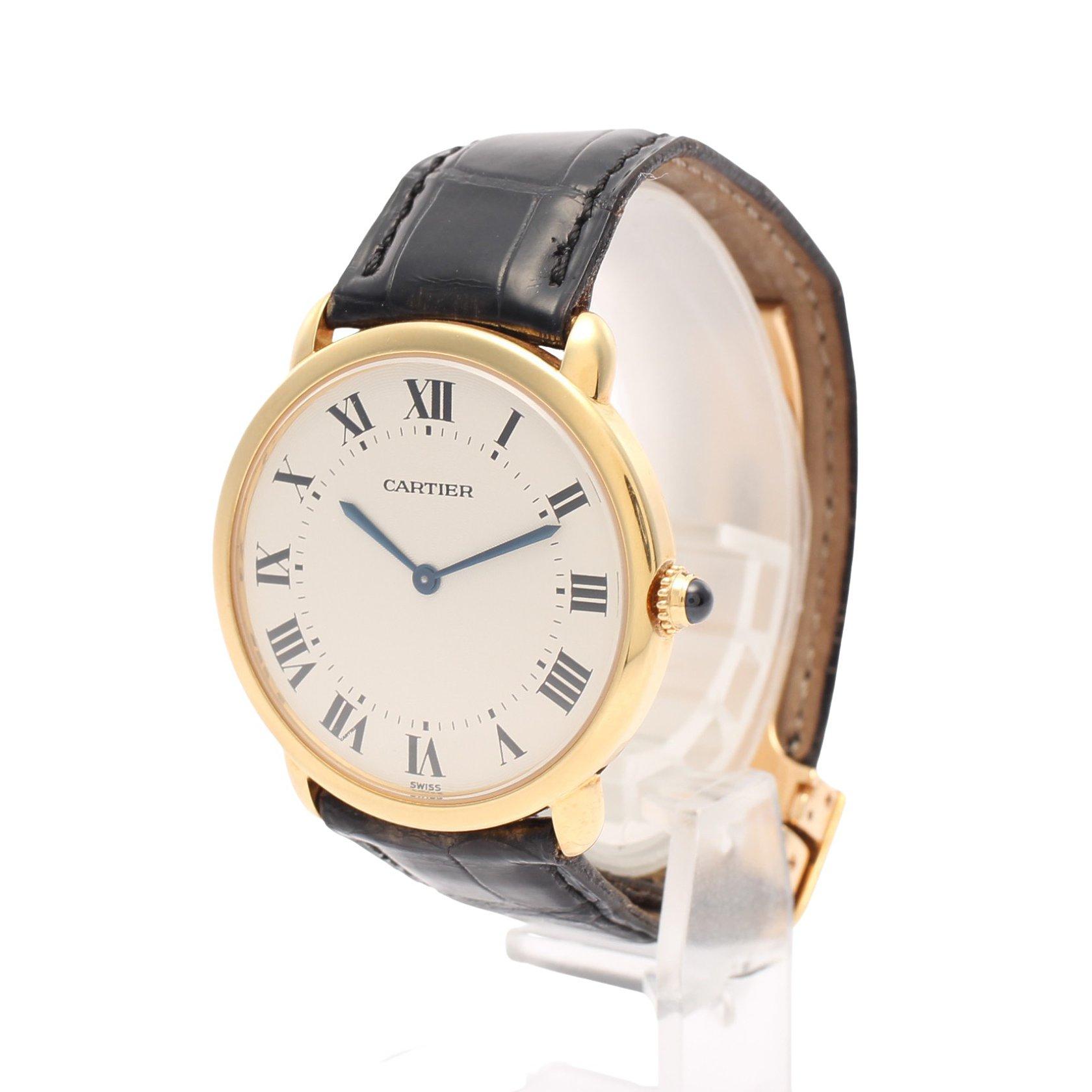 カルティエ Cartier ロンド ルイ カルティエ メンズ 腕時計 手巻き K18yg レザー イエローゴールド ブラック アイボリーギョーシェ文字盤 ハイブランド ブランド専門の中古通販サイト