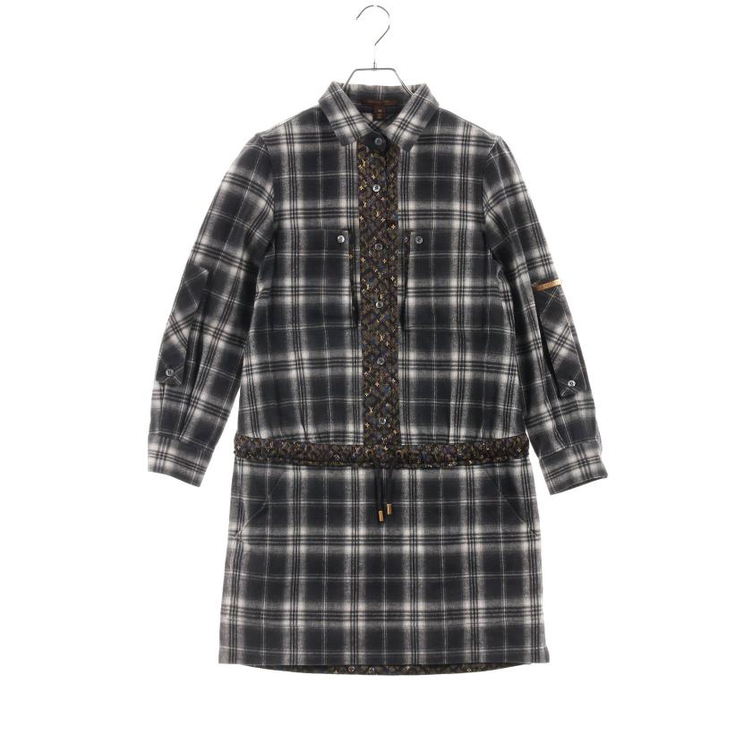 LOUIS VUITTON チェック モノグラム ウエスト絞り シャツワンピース