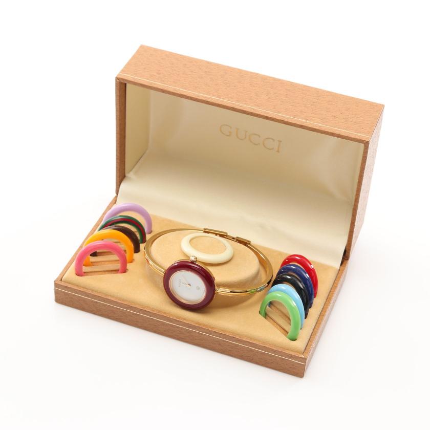 グッチ(GUCCI)チェンジベゼルウォッチ|レディース|腕時計|クオーツ|GP|ゴールド|ボルドー|ホワイト文字盤|ハイブランド・ブランド専門の中古通販サイト(749082)
