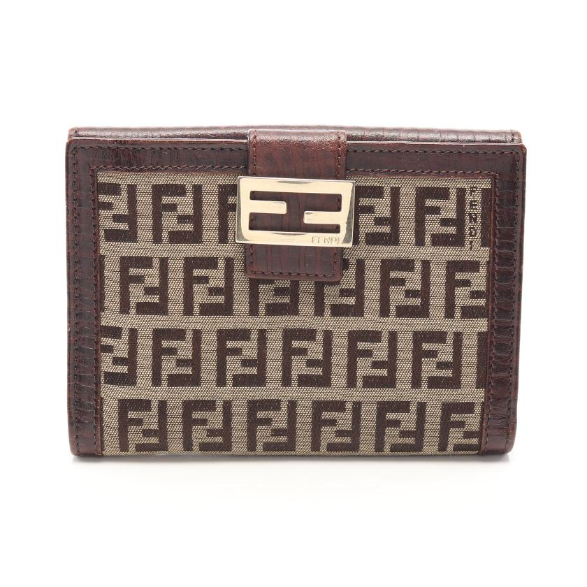 FENDI コンパクト 2つ折り財布 ズッキーノ レザー キャンバス ピンク