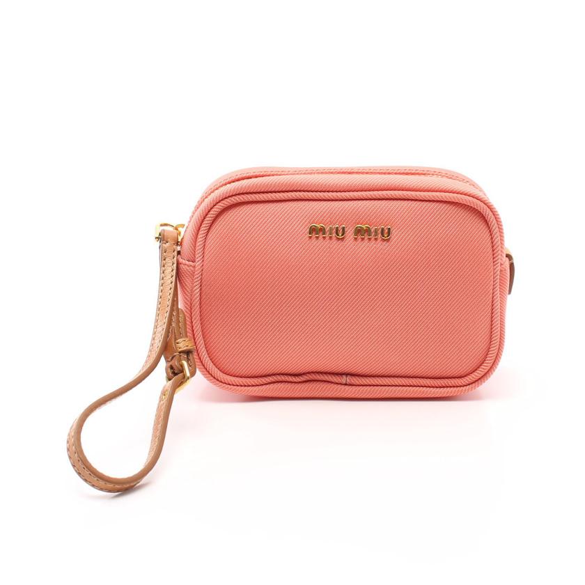 ミュウミュウ Miu Miu ポーチ キャンバス レザー コーラルピンク ライトブラウン ハイブランド ブランド専門の中古通販サイト