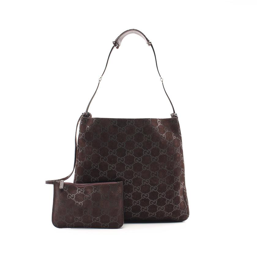 グッチ(GUCCI)GG柄|ショルダーバッグ|スエード|ダークブラウン|ポーチ付き|ハイブランド・ブランド専門の中古通販サイト(756415)