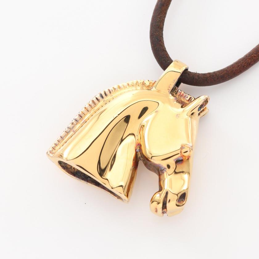 HERMES・アクセサリー・シュバル ネックレス GP レザー ライトブラウン 