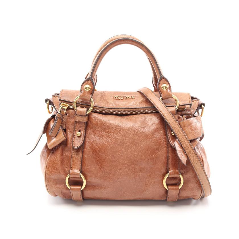 miu miu VITELLO ブラウンレザー ハンドバッグ miu miu VITELLO ブラウンレザー ハンドバッグ