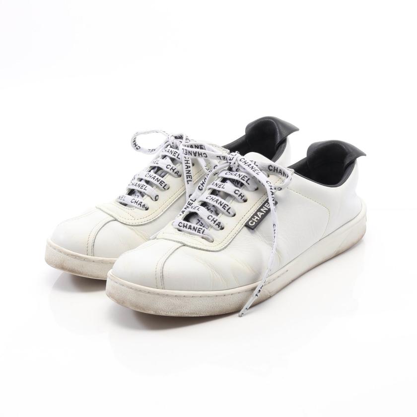 シャネル Chanel ココマーク スニーカー レザー ホワイト ブラック ロゴ ハイブランド ブランド専門の中古通販サイト
