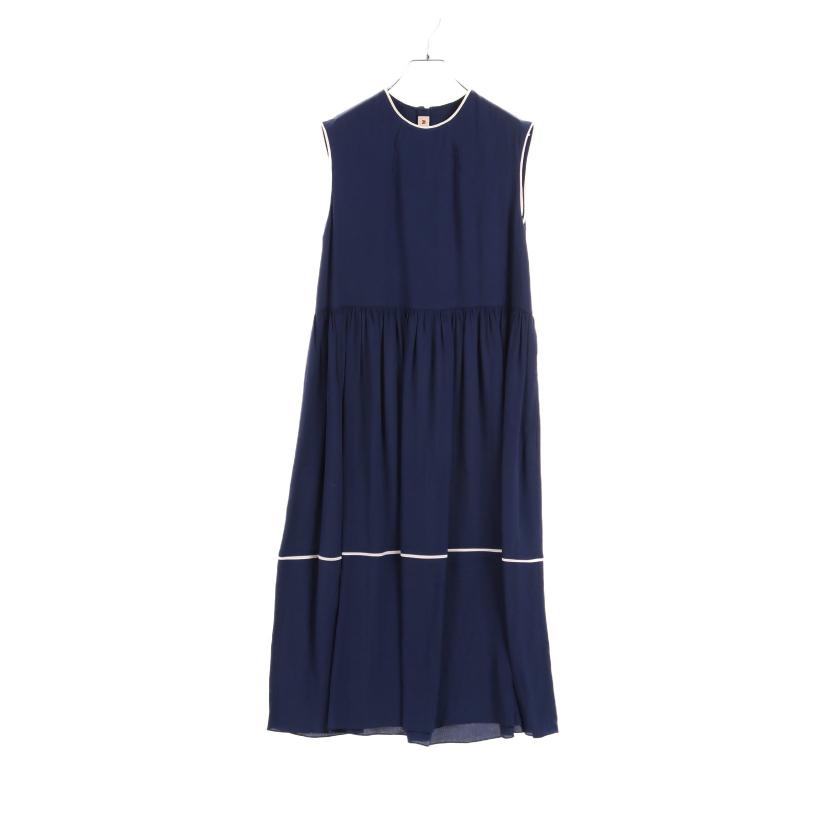 マルニ Marni ワンピース シルク ネイビー ホワイト ギャザー ハイブランド ブランド専門の中古通販サイト