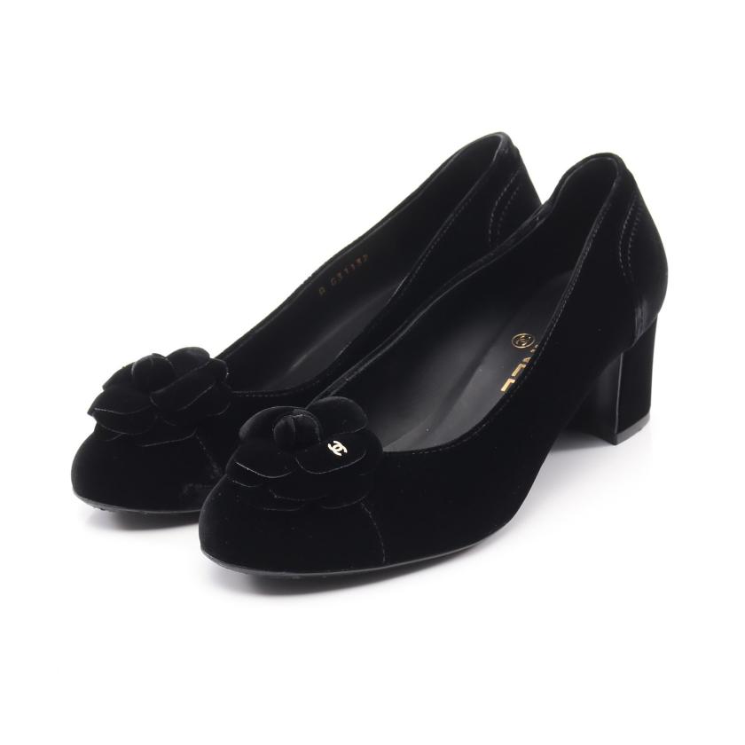 CHANEL　シャネル　カメリア　パンプス　ココマーク　ブラック　黒　38 CHANEL シャネル ココマーク カメリア ブランドオフ レザー
