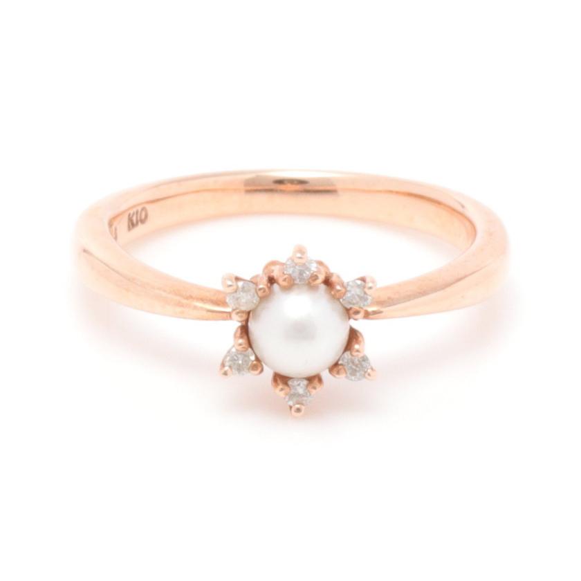 ◇美品◇agete K10 あこやパール ダイヤモンド リング K10パールリング
