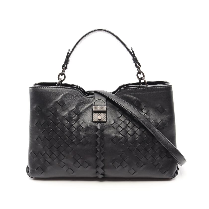 Bottega Veneta イントレチャート ハンドバッグ　台形　ブラック BOTTEGA VENETA・バッグ・イントレチャート ハンドバッグ レザー