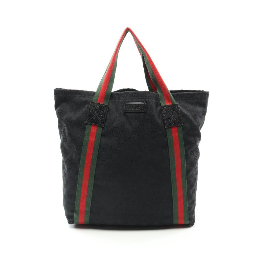 GUCCI GGキャンバス トートバッグ GG ロゴ　レザー　ブラック GUCCI（グッチ） GGキャンバス トートバッグハンドバッグ 小さめ 黒
