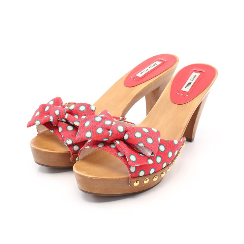 miu miu・シューズ・ サンダル ドット キャンバス レッド ホワイト