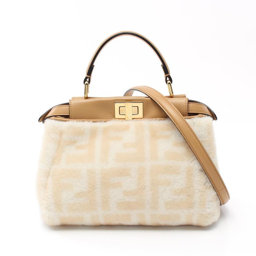 FENDI・バッグ・ミニピーカブー ハンドバッグ ムートン レザー オフ 